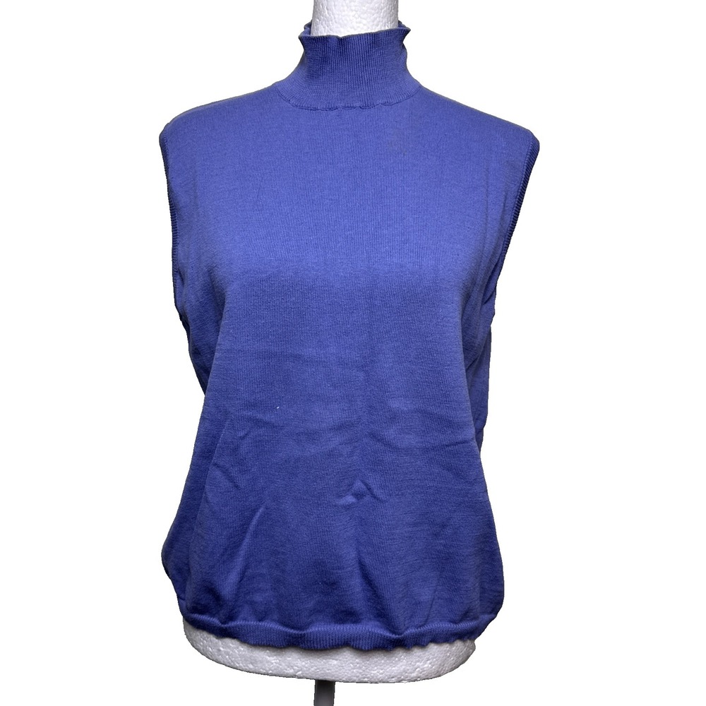 VTG‎ Pierre Cardin Blue Mock Neck Shell Top XL 90s Minimalist Quiet Luxury Knit